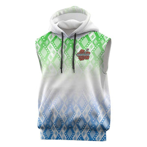 Sierra Leone Sleeveless Hoodie - Tribal Chimpanzee Design and Green Blue Gradient Pattern - African Pride