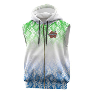 Sierra Leone Sleeveless Zip Hoodie - Tribal Chimpanzee Design and Green Blue Gradient Pattern - African Pride