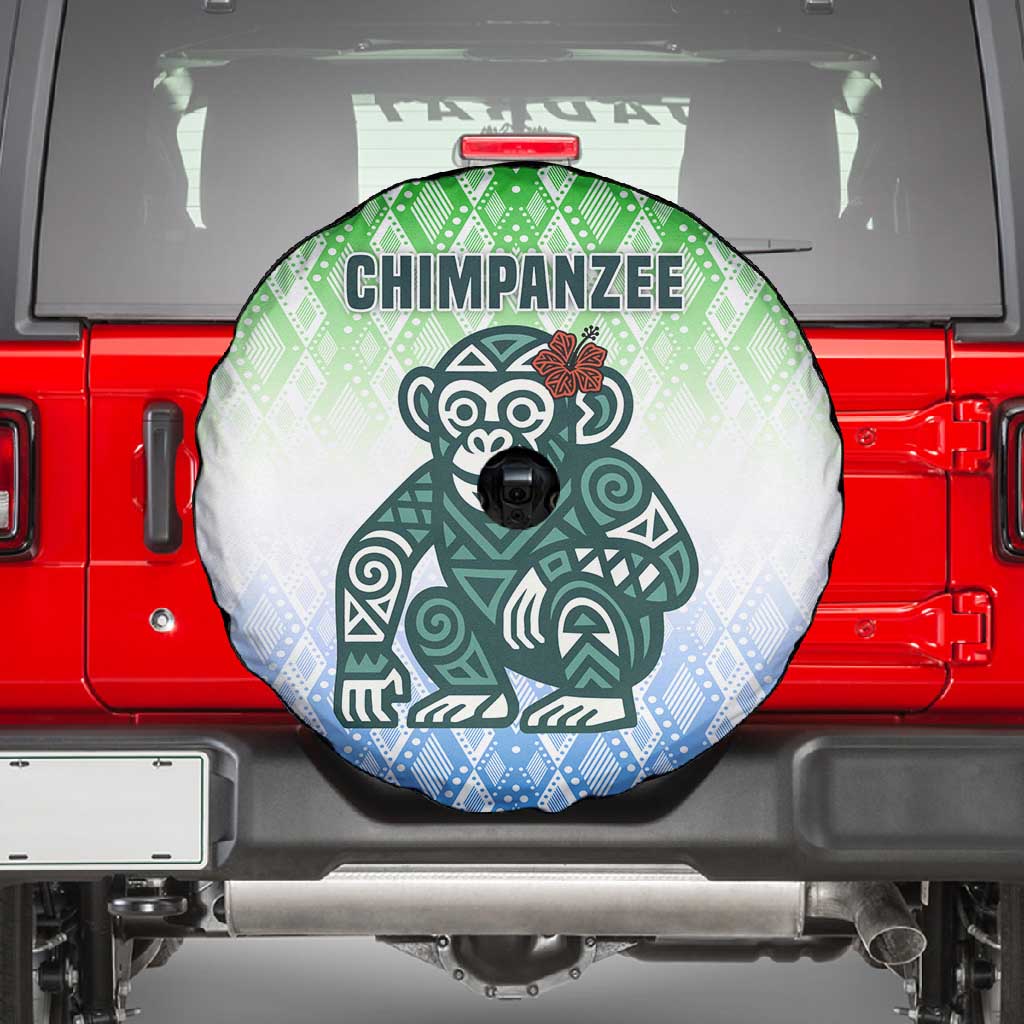 Sierra Leone Spare Tire Cover - Tribal Chimpanzee Design and Green Blue Gradient Pattern