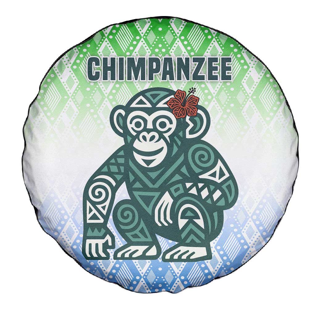 Sierra Leone Spare Tire Cover - Tribal Chimpanzee Design and Green Blue Gradient Pattern
