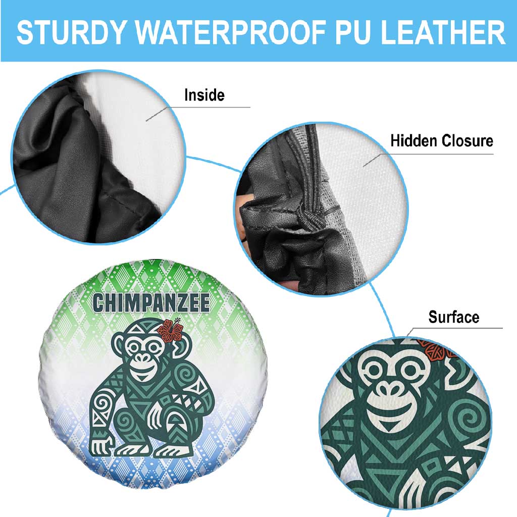 Sierra Leone Spare Tire Cover - Tribal Chimpanzee Design and Green Blue Gradient Pattern