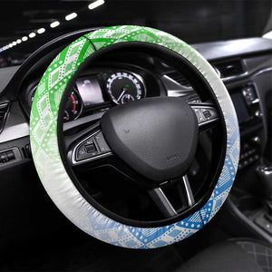 Sierra Leone Steering Wheel Cover - Tribal Chimpanzee Design and Green Blue Gradient Pattern