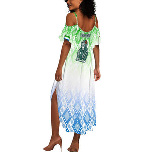 Sierra Leone Summer Maxi Dress - Tribal Chimpanzee Design and Green Blue Gradient Pattern