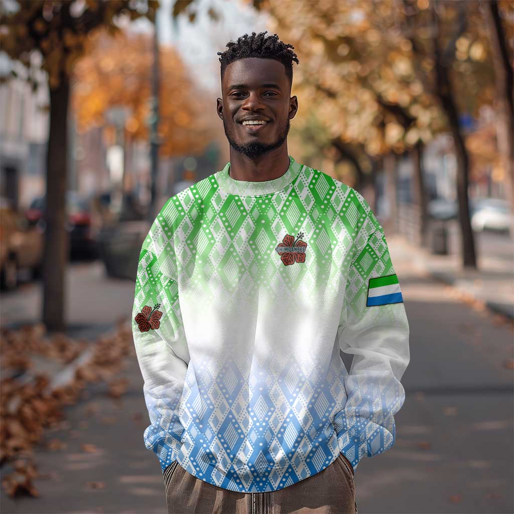 Sierra Leone Sweatshirt - Tribal Chimpanzee Design and Green Blue Gradient Pattern