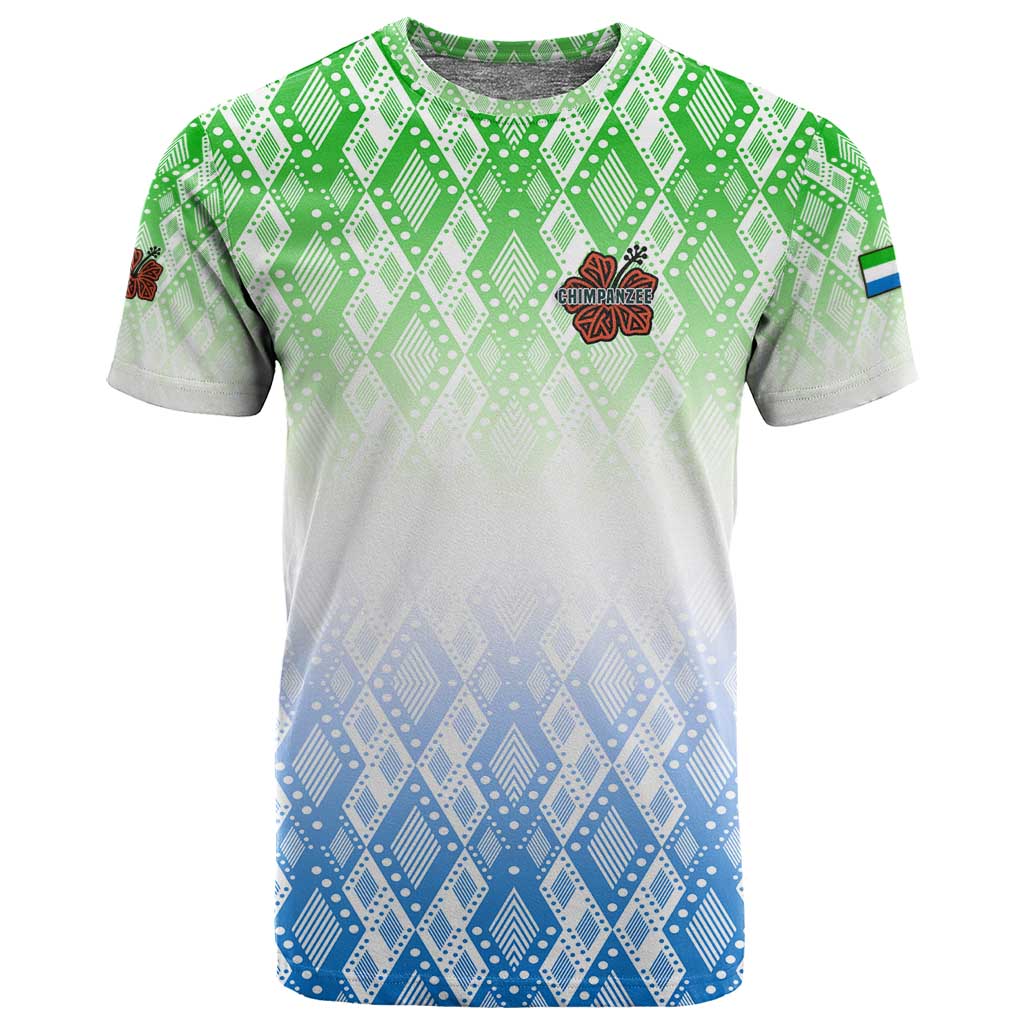 Sierra Leone T shirt - Tribal Chimpanzee Design and Green Blue Gradient Pattern