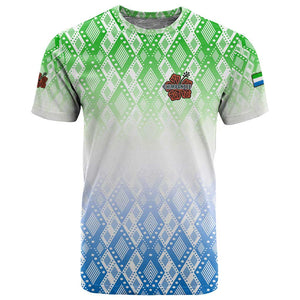 Sierra Leone T shirt - Tribal Chimpanzee Design and Green Blue Gradient Pattern