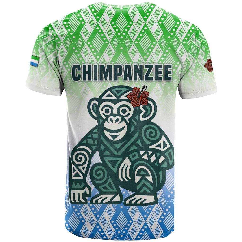 Sierra Leone T shirt - Tribal Chimpanzee Design and Green Blue Gradient Pattern