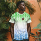Sierra Leone T shirt - Tribal Chimpanzee Design and Green Blue Gradient Pattern
