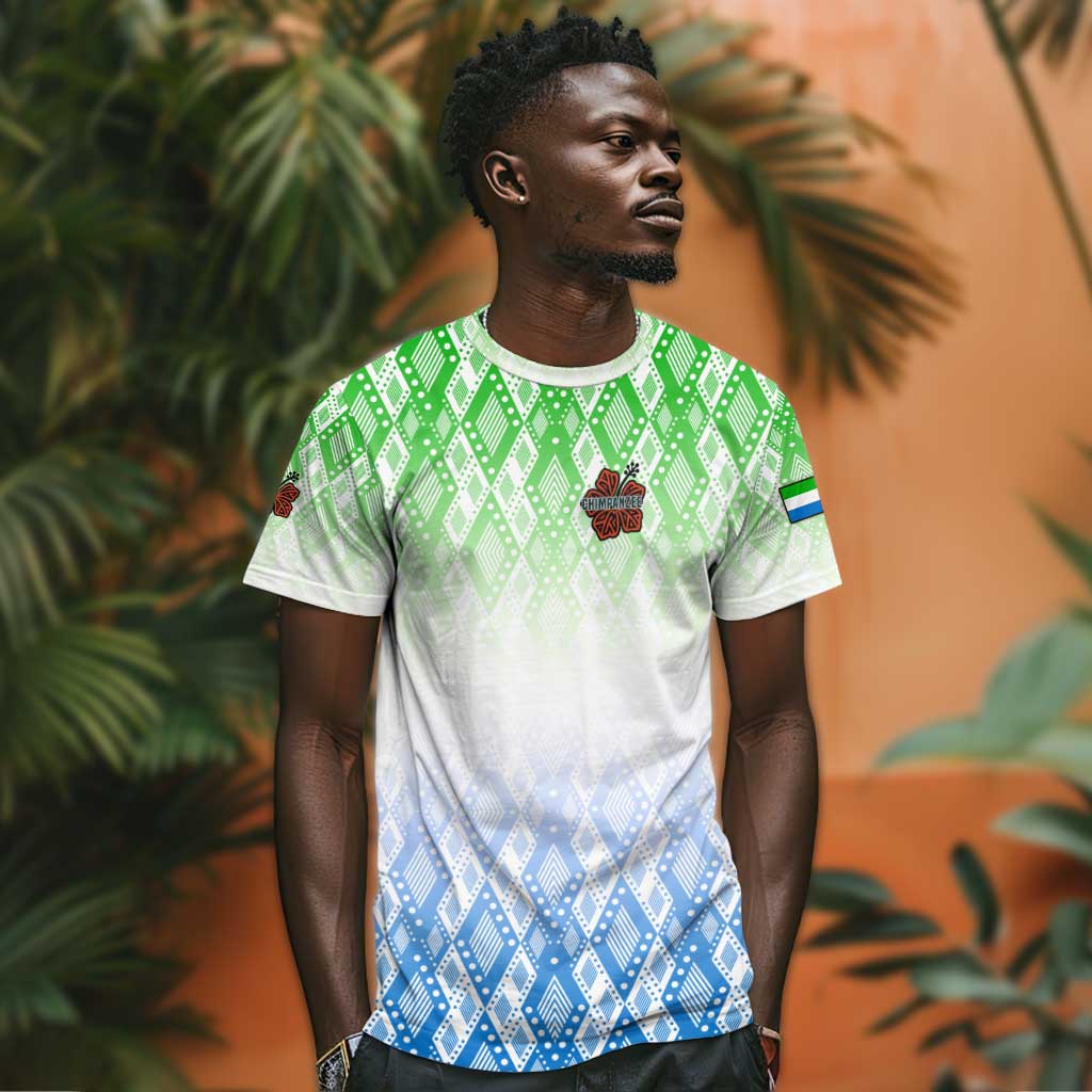 Sierra Leone T shirt - Tribal Chimpanzee Design and Green Blue Gradient Pattern