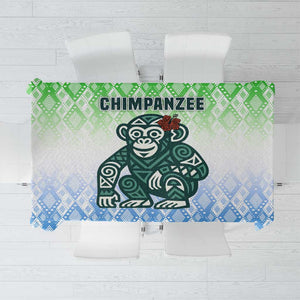 Sierra Leone Tablecloth - Tribal Chimpanzee Design and Green Blue Gradient Pattern
