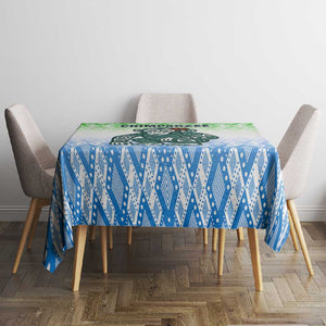 Sierra Leone Tablecloth - Tribal Chimpanzee Design and Green Blue Gradient Pattern