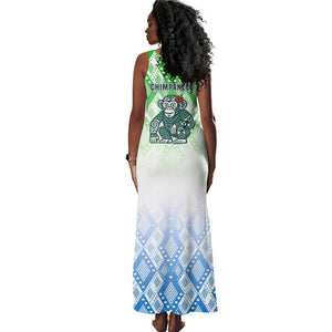 Sierra Leone Tank Maxi Dress - Tribal Chimpanzee Design and Green Blue Gradient Pattern