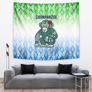 Sierra Leone Tapestry - Tribal Chimpanzee Design and Green Blue Gradient Pattern