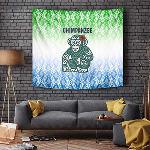 Sierra Leone Tapestry - Tribal Chimpanzee Design and Green Blue Gradient Pattern
