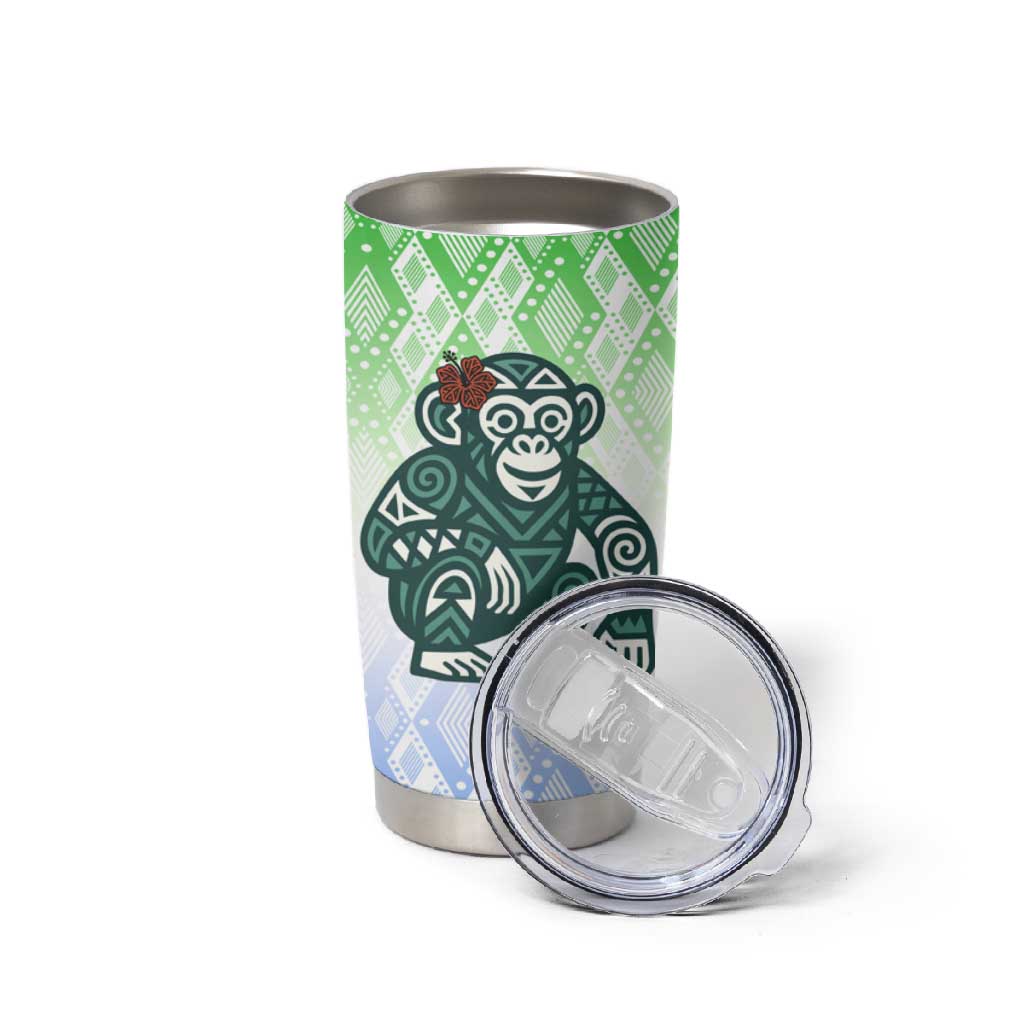 Sierra Leone Tumbler Cup - Tribal Chimpanzee Design and Green Blue Gradient Pattern