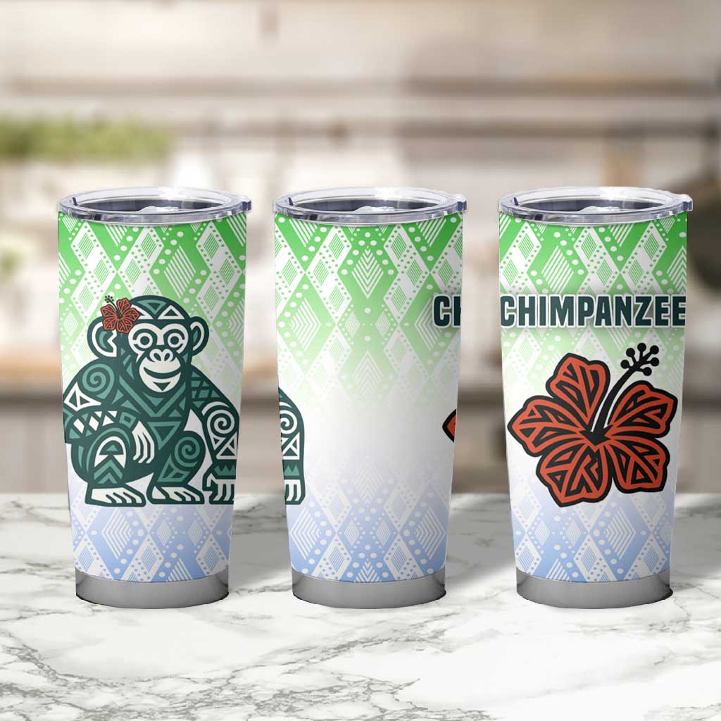 Sierra Leone Tumbler Cup - Tribal Chimpanzee Design and Green Blue Gradient Pattern