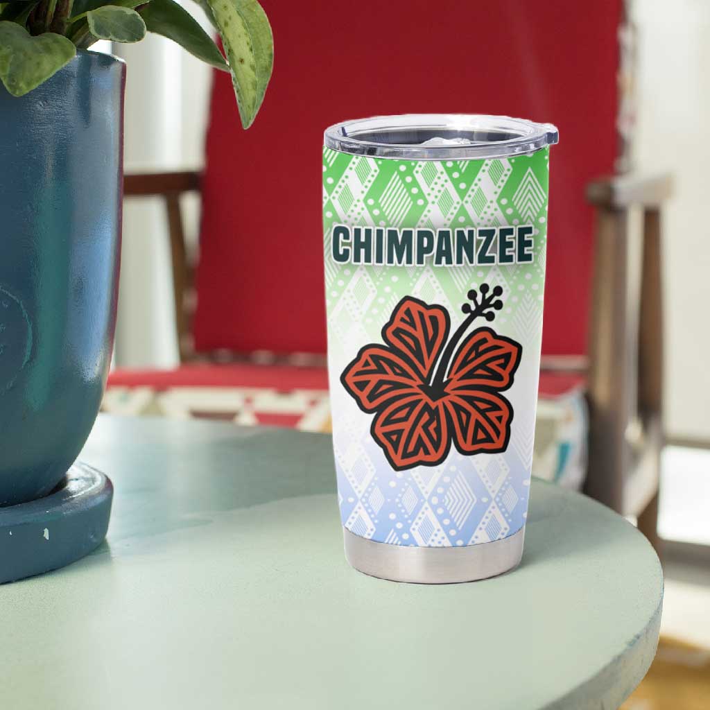 Sierra Leone Tumbler Cup - Tribal Chimpanzee Design and Green Blue Gradient Pattern