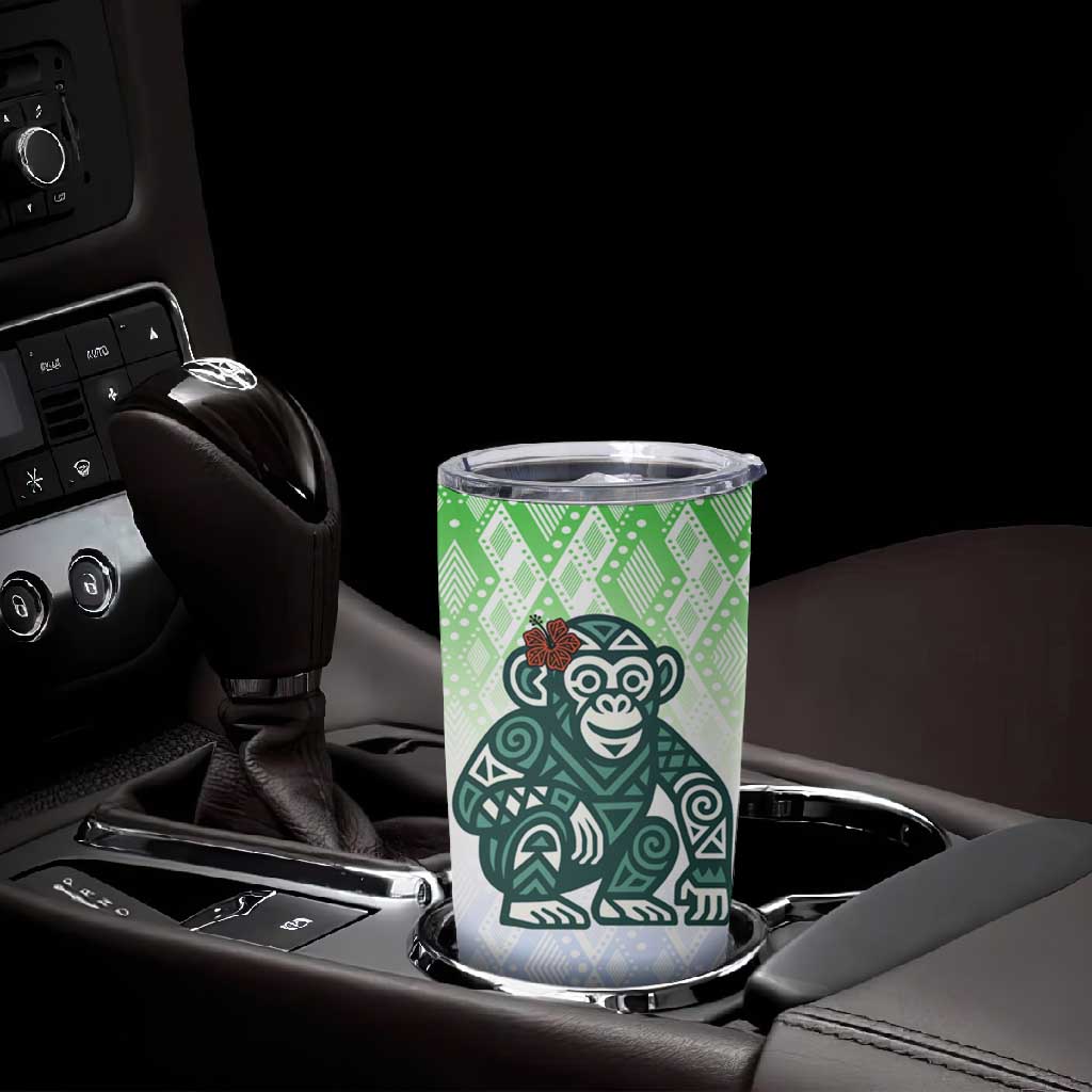Sierra Leone Tumbler Cup - Tribal Chimpanzee Design and Green Blue Gradient Pattern