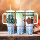 Sierra Leone Tumbler With Handle - Tribal Chimpanzee Design and Green Blue Gradient Pattern