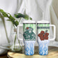 Sierra Leone Tumbler With Handle - Tribal Chimpanzee Design and Green Blue Gradient Pattern