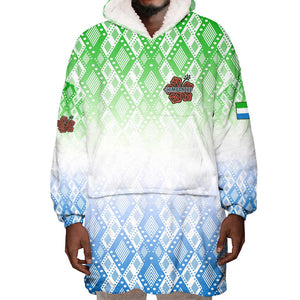 Sierra Leone Wearable Blanket Hoodie - Tribal Chimpanzee Design and Green Blue Gradient Pattern