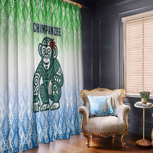 Sierra Leone Window Curtain - Tribal Chimpanzee Design and Green Blue Gradient Pattern
