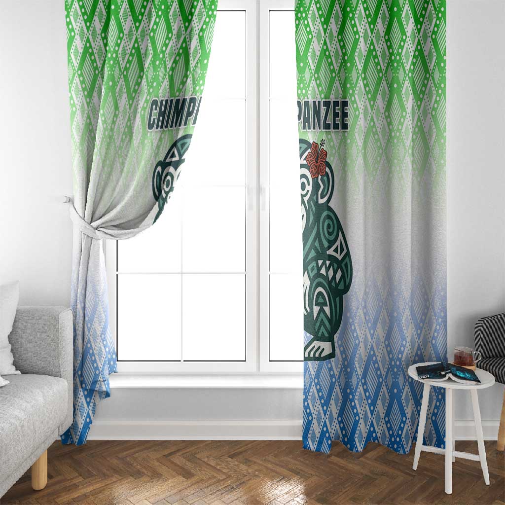 Sierra Leone Window Curtain - Tribal Chimpanzee Design and Green Blue Gradient Pattern