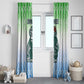Sierra Leone Window Curtain - Tribal Chimpanzee Design and Green Blue Gradient Pattern