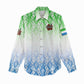 Sierra Leone Women Casual Shirt - Tribal Chimpanzee Design and Green Blue Gradient Pattern