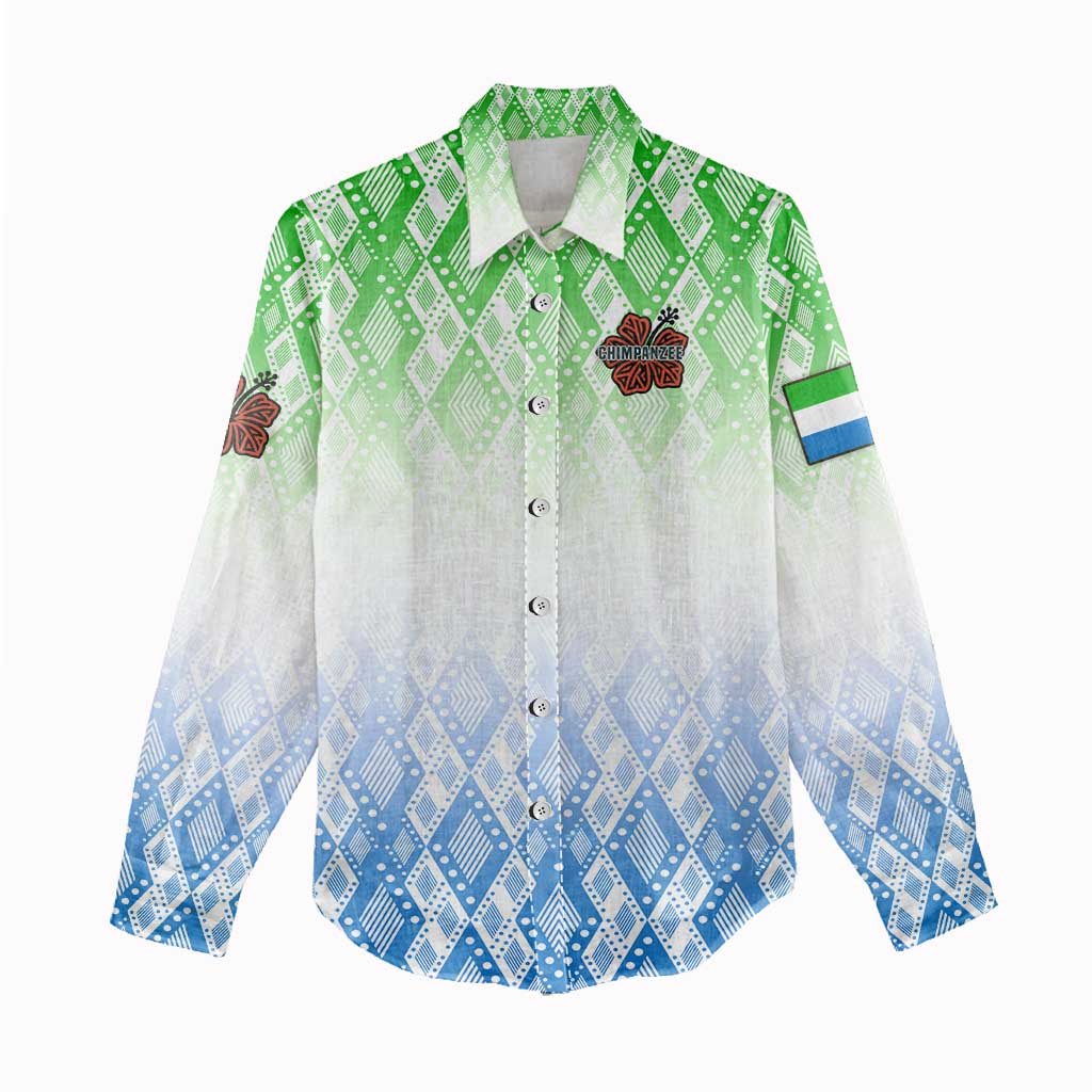 Sierra Leone Women Casual Shirt - Tribal Chimpanzee Design and Green Blue Gradient Pattern