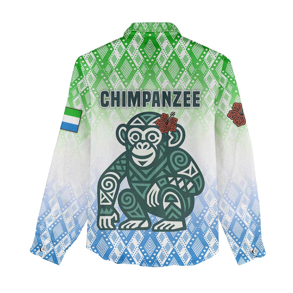 Sierra Leone Women Casual Shirt - Tribal Chimpanzee Design and Green Blue Gradient Pattern