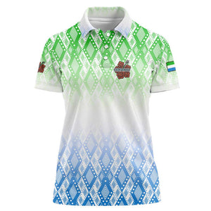Sierra Leone Women Polo Shirt - Tribal Chimpanzee Design and Green Blue Gradient Pattern