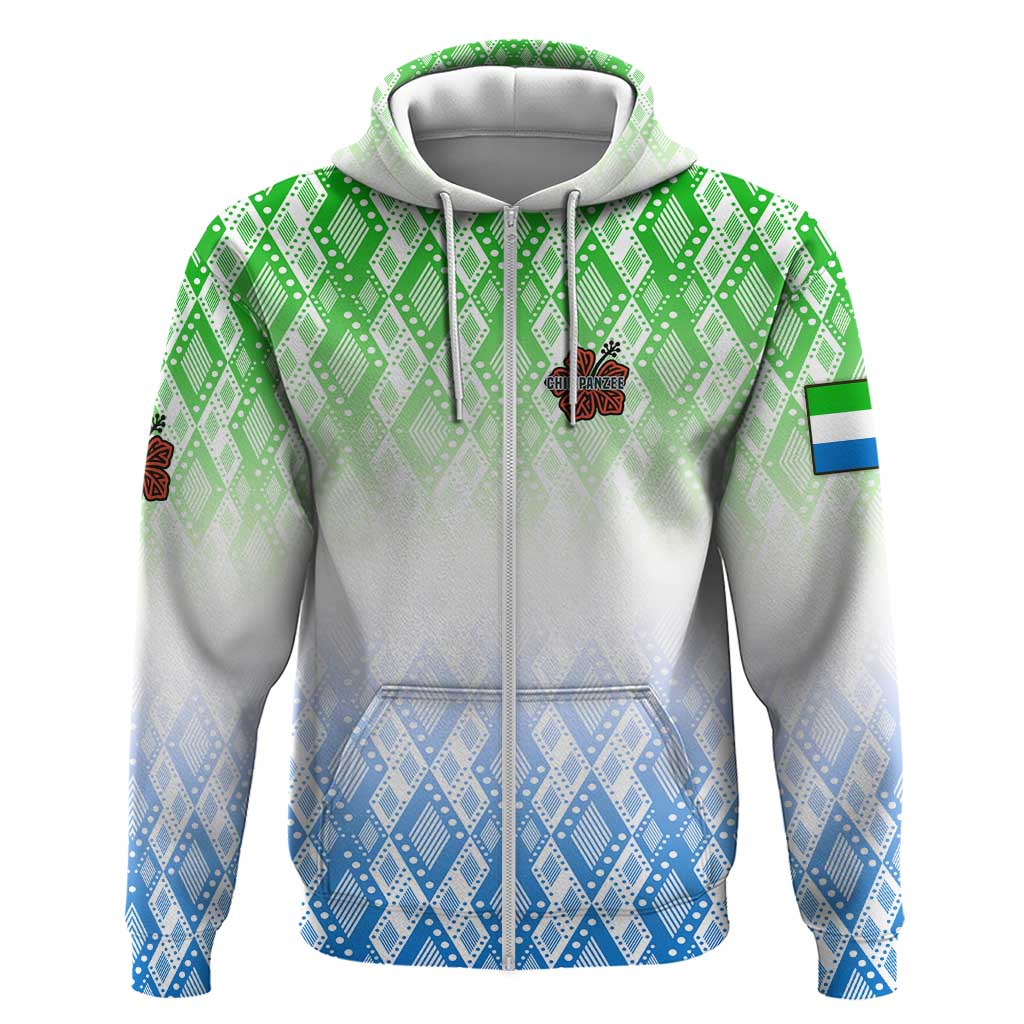 Sierra Leone Zip Hoodie - Tribal Chimpanzee Design and Green Blue Gradient Pattern