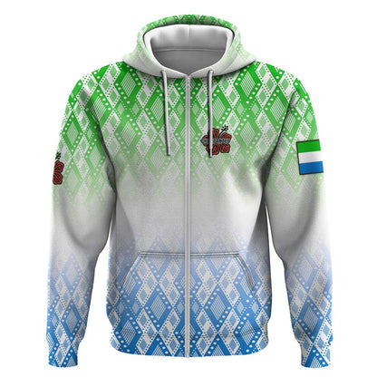 Sierra Leone Zip Hoodie - Tribal Chimpanzee Design and Green Blue Gradient Pattern