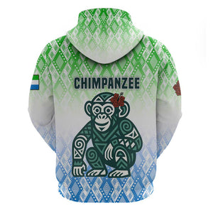 Sierra Leone Zip Hoodie - Tribal Chimpanzee Design and Green Blue Gradient Pattern