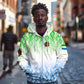 Sierra Leone Zip Hoodie - Tribal Chimpanzee Design and Green Blue Gradient Pattern