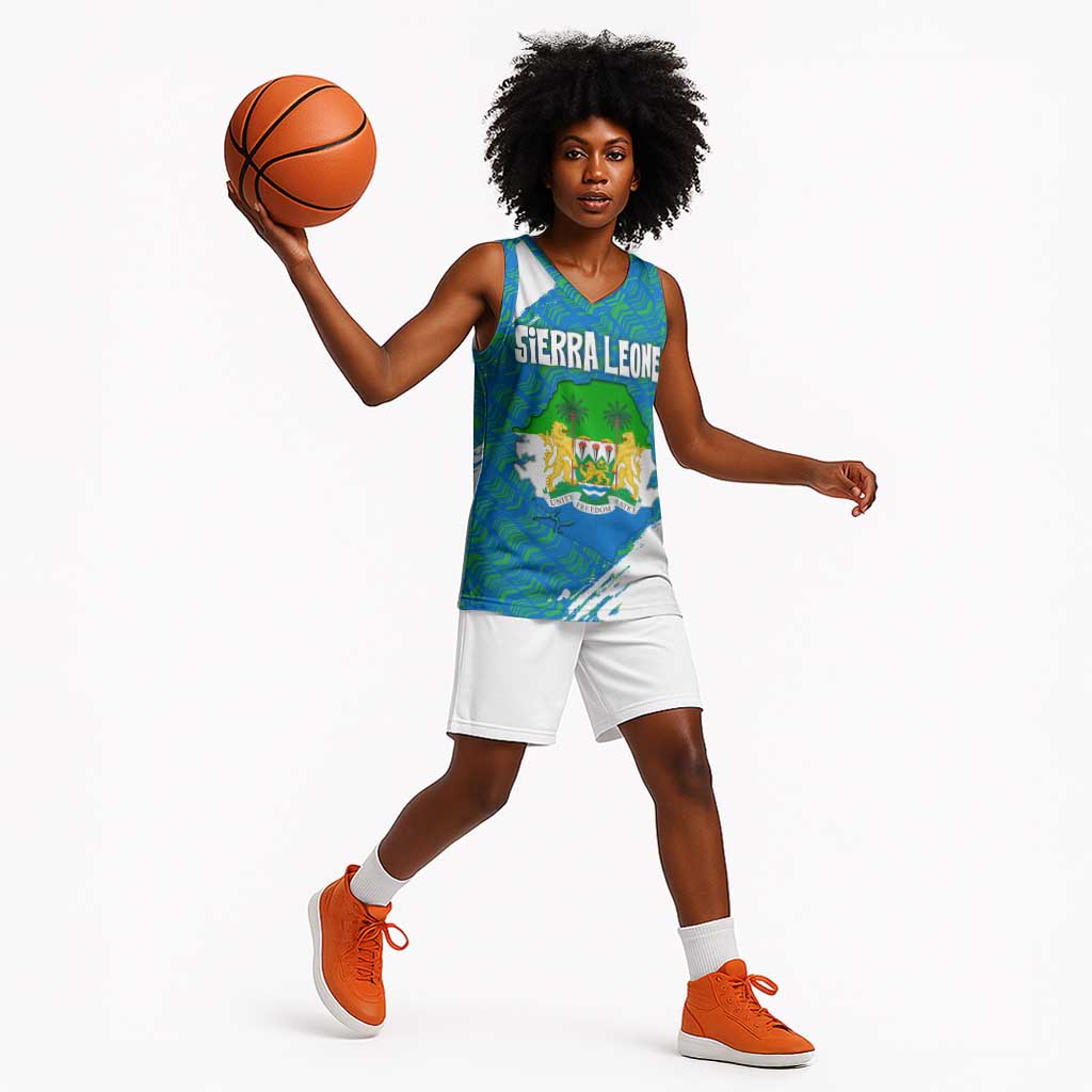 Sierra Leone Crest Basketball Jersey with National Coat of Arms and Flag Colors - African Pride