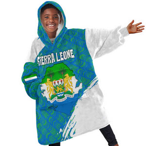 Sierra Leone Crest Kid Wearable Blanket Hoodie with National Coat of Arms and Flag Colors