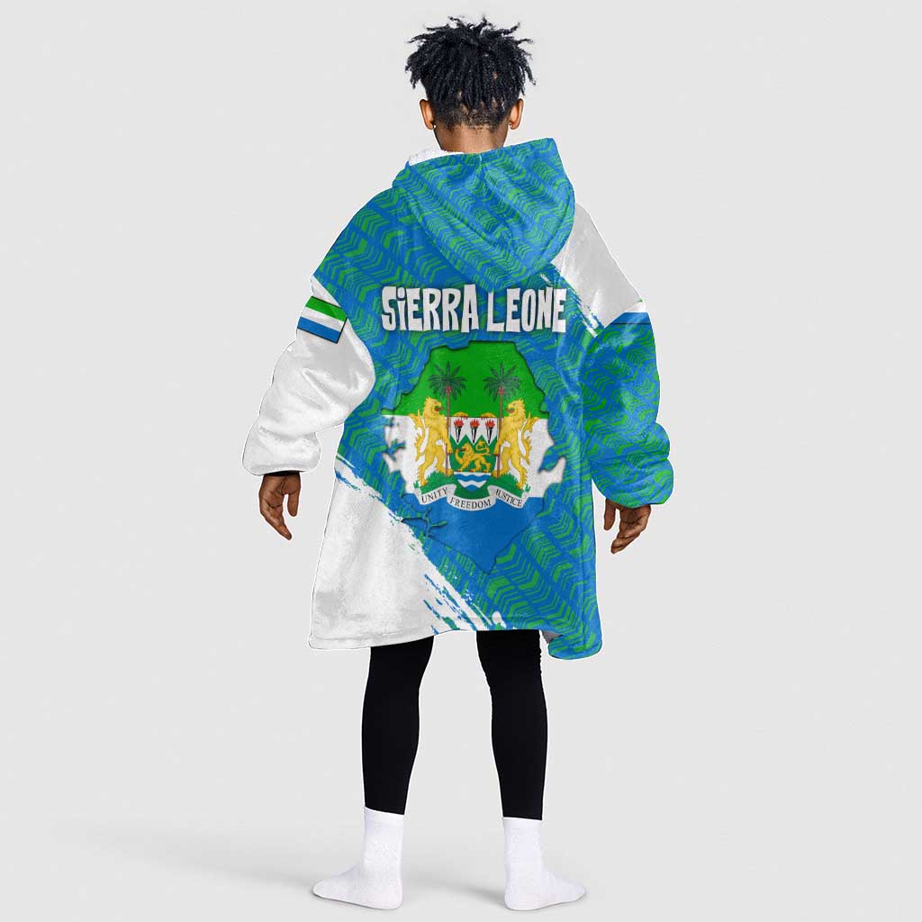 Sierra Leone Crest Kid Wearable Blanket Hoodie with National Coat of Arms and Flag Colors