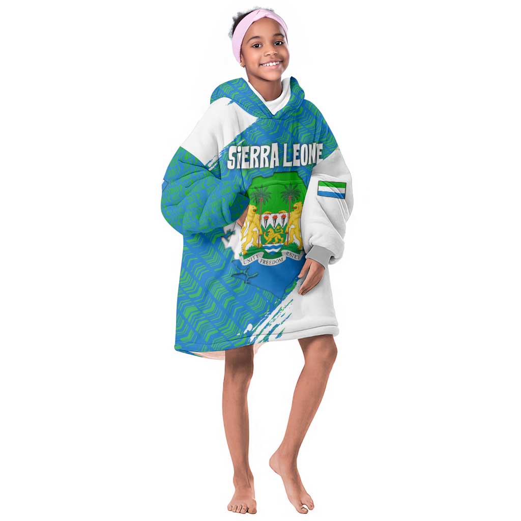 Sierra Leone Crest Kid Wearable Blanket Hoodie with National Coat of Arms and Flag Colors