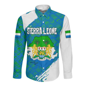 Sierra Leone Crest Long Sleeve Button Shirt with National Coat of Arms and Flag Colors