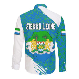 Sierra Leone Crest Long Sleeve Button Shirt with National Coat of Arms and Flag Colors