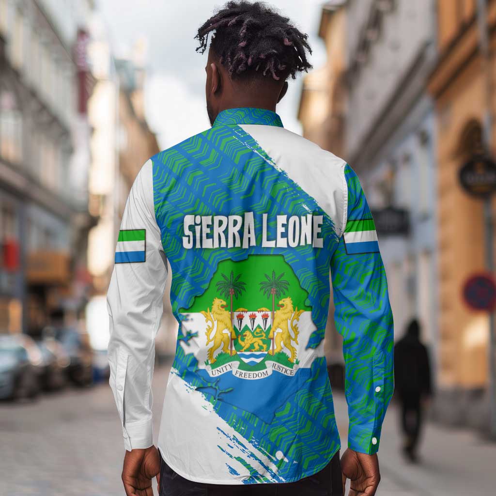 Sierra Leone Crest Long Sleeve Button Shirt with National Coat of Arms and Flag Colors