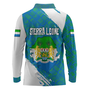 Sierra Leone Crest Long Sleeve Polo Shirt with National Coat of Arms and Flag Colors