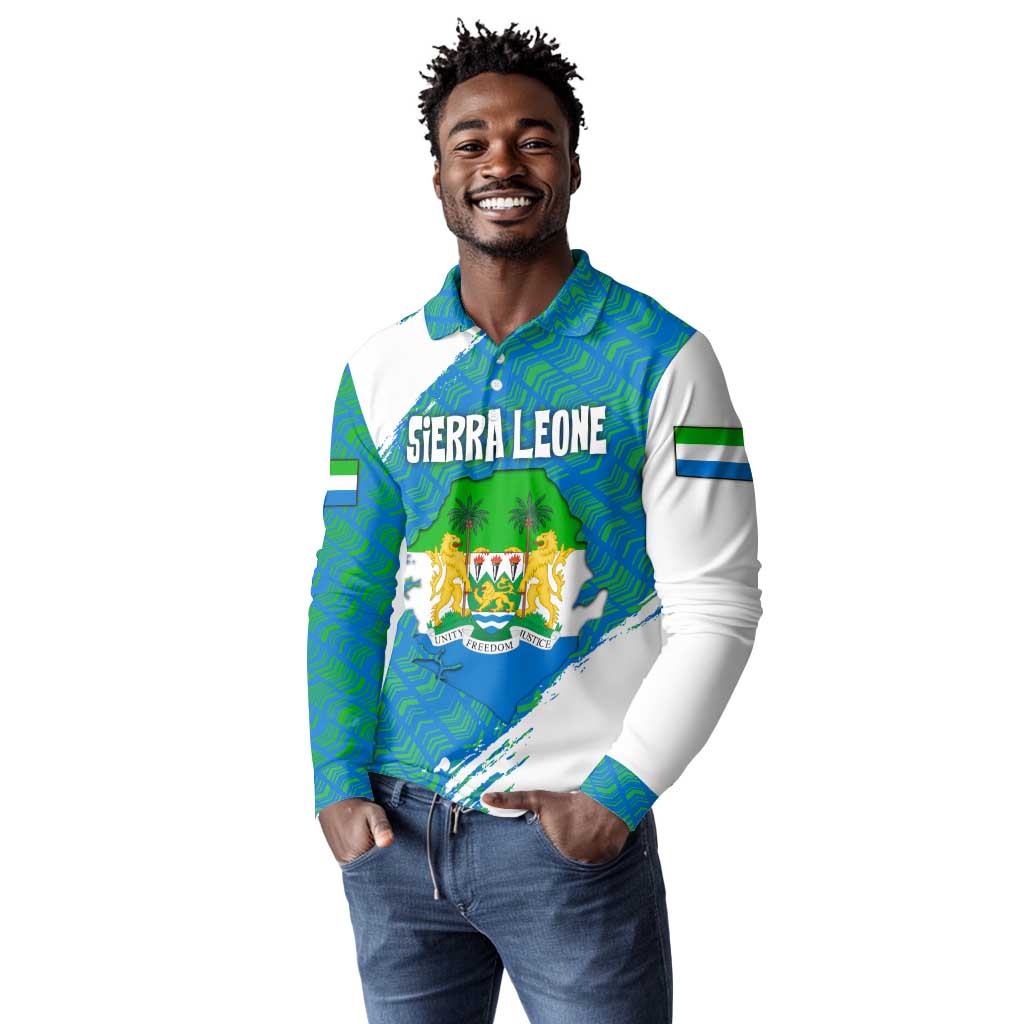 Sierra Leone Crest Long Sleeve Polo Shirt with National Coat of Arms and Flag Colors