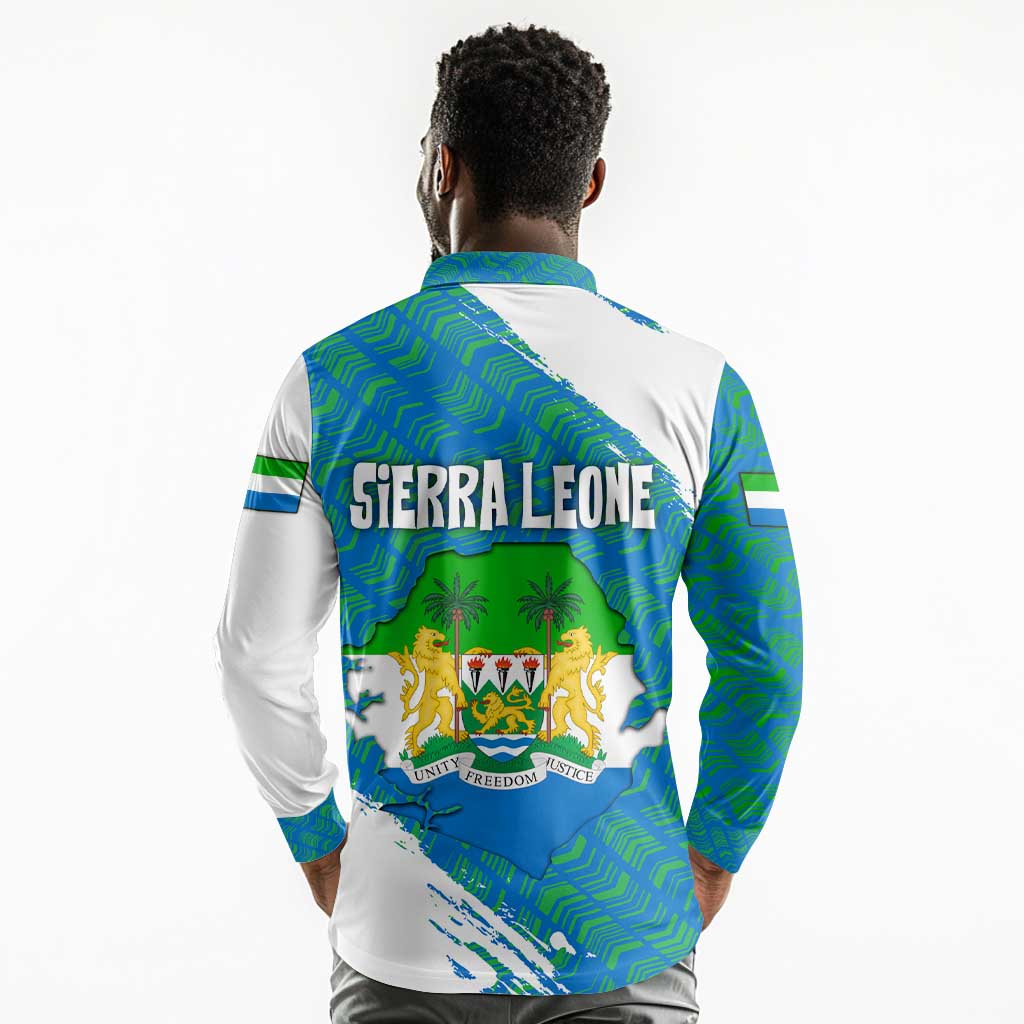 Sierra Leone Crest Long Sleeve Polo Shirt with National Coat of Arms and Flag Colors