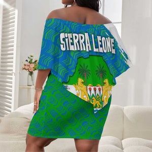 Sierra Leone Crest Off Shoulder Short Dress with National Coat of Arms and Flag Colors