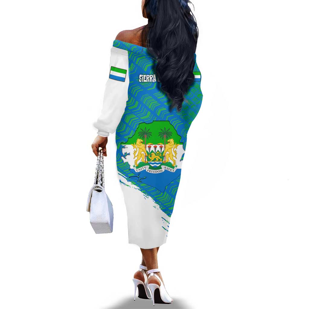 Sierra Leone Crest Off The Shoulder Long Sleeve Dress with National Coat of Arms and Flag Colors