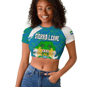 Sierra Leone Crest Raglan Cropped T shirt with National Coat of Arms and Flag Colors