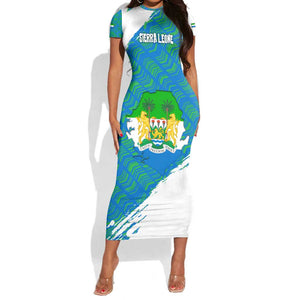 Sierra Leone Crest Short Sleeve Bodycon Dress with National Coat of Arms and Flag Colors